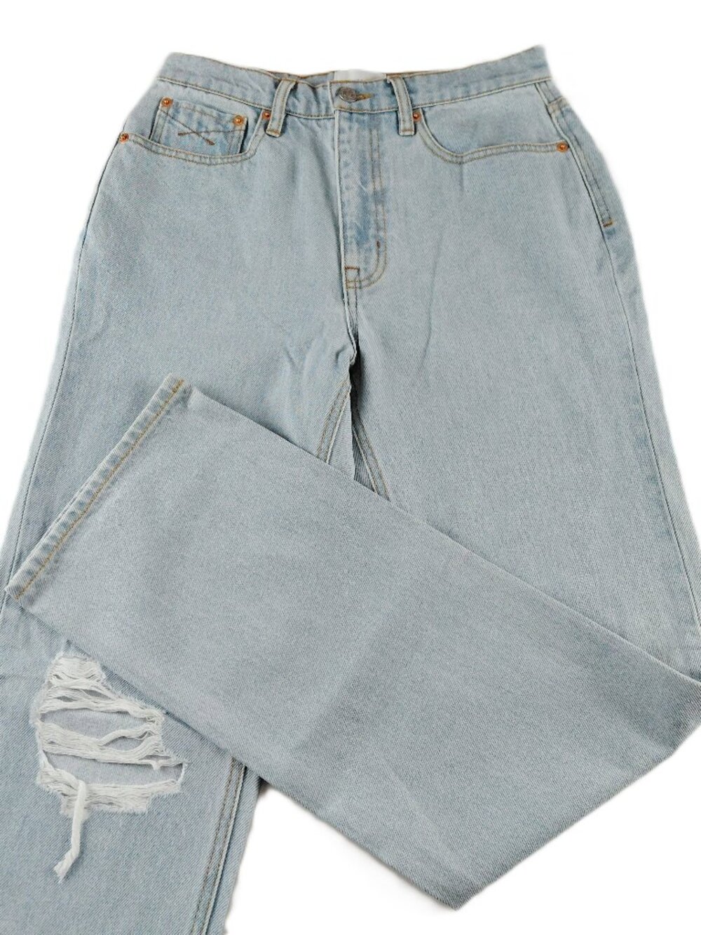Unpublished Rae High Rise Straight Jeans Women's Sz 27 Runyon Light Wash Ripped